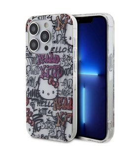 Apple iPhone 15 Pro Uyumlu Kılıf Hello Kitty Orjinal Lisanslı İkonik Logolu Etiket Graffiti Kapak (Beyaz)