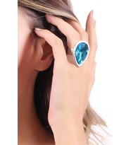 Kadın Antik Gümüş Kaplama Turkuaz Swarovski Taşlı Damla Yüzük