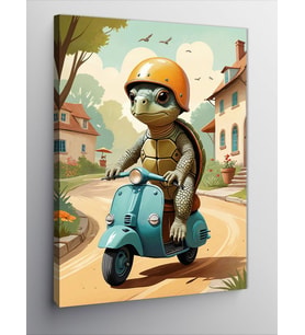 Kanvas Tablo Scooter Süren Kaplumbağa