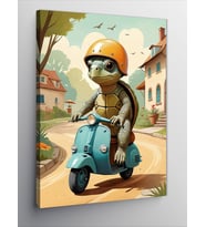 Kanvas Tablo Scooter Süren Kaplumbağa