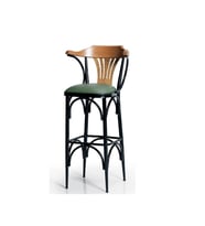 169/65 Özel Üretim Bar Taburesi / Sandalyesi – 65 cm Yükseklik Yeşil Deri, Ahşap Sırt, Metal Ayak