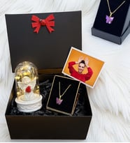 Kelebek Kolyeli Kişiye Özel Fotoğraflı Hediye Kutusu - Premium Set (Model 1)