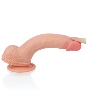 Güçlü Vantuz İle Sabitlenebilir Esnek Ten Dokulu Çift Katmanlı 21 Cm Belden Bağlamalı Penis