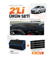 OPEL CORSA E (2013-2019) Uyumlu Torpido Örtüsü + Deri Bagaj Çantası + Sticker Seti - Siyah Mavi