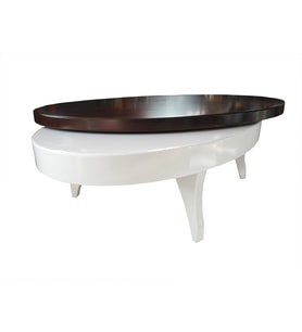 Döner Orta 18034 sehpa OVAL İNOVATİF TARZ Kayın Ayak MDF Beyaz fümecam El yapım