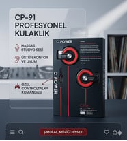 C.POWER CP-91 Profesyonel Kulaklık – Hassas Stüdyo Sesi ve ControlTalk Kumandalı (Siyah/Kırmızı)