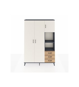 Arges Dolap 5 Raflı 3 Çekmeceli Tek Askılı 132x30x195 Antrasit-Aytaşı/Çam