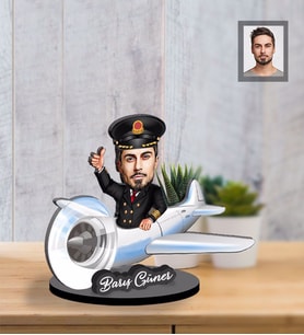 Kişiye Özel Pilot Karikatürlü İki Katmanlı Ahşap Biblo Bay-4-Eco