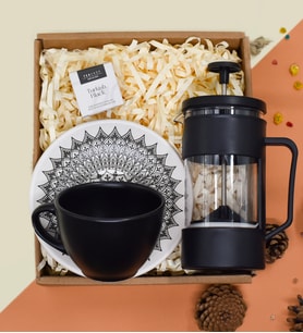 Siyah Fincan& French Press& Teashop Bitki Çayı Hediye Seti