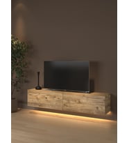 Rami Duvara Monte Led Işıklı, Dolaplı Tv Ünitesi - Tv Sehpası - Minifiksli - Atlantik Çam (Kahverengi)