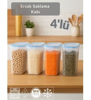 4'lü Set Erzak Kabı Vakumlu Hava Almaz BPA FREE Kilitlenebilir Bakliyat Kabı 3 L