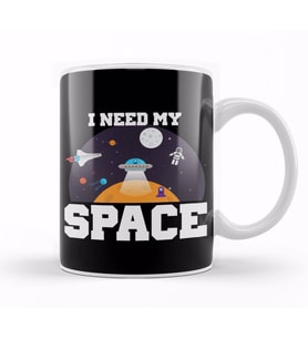 Funny I Need My Space Astronaut & Aliens Spaceship Kupa Bardak Porselen