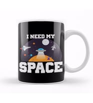 Funny I Need My Space Astronaut & Aliens Spaceship Kupa Bardak Porselen