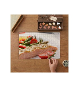 Somon Balığı ve Sebzeler Tasarımı 240 parça Ahşap Puzzle Ahşap Kutuda MP01809