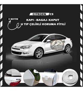 Citroen C5 Oto Araç Kapı Koruma Fitili 5metre Parlak Beyaz Renk