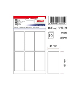Tanex Ofis Etiketİ Poşetli 34x67 MM Beyaz OFC-121 (10 Lu Paket) (Karışık)