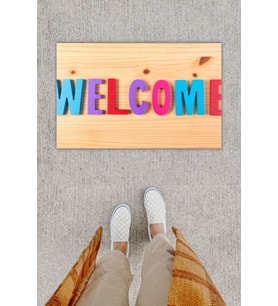Dijital Baskı Dekoratif Welcome Ahşap Kapı Önü Paspası