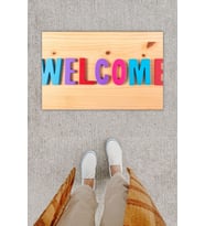 Dijital Baskı Dekoratif Welcome Ahşap Kapı Önü Paspası