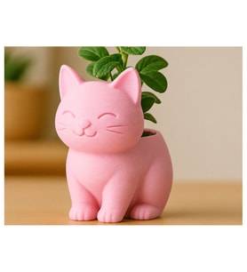Alvera Sevimli Kedi Saksı – 3D Baskı Figürlü Minik Yeşil Saksısı-Pembe