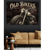 Old Bikers Klasik Motosiklet Tabelası Dekoratif Kanvas - Mdf Ahşap Tablo