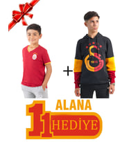 Galatasaray Orijinal 5 Yıldız Siyah Sweatshirt Kırmızı Çocuk T-Shirt Hediyeli