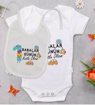 BK Kids İlk Babalar Günü Tasarımlı Bebek Body Zıbın ve Mama Önlüğü Hediye Seti - Model 4