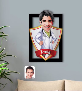 BK Gift Kişiye Özel İsimli Erkek Doktor Karikatürlü 3D Ahşap Tablo-1