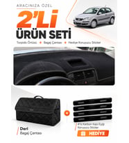 VOLKSWAGEN POLO ÇUKURLU (2001-2009) Uyumlu Torpido Örtüsü + Deri Bagaj Çantası Seti - Siyah