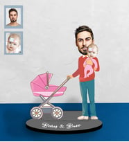 Kişiye Özel Babalar Günü Baba Kız Bebek Karikatürlü Ahşap Biblo Model-1