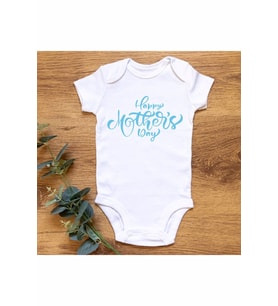 Mothers Day Mavi Organik Baskılı Çıtçıtlı Body