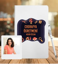 Coğrafya Öğretmeni Özel Deri Deri Defter + Ahşap Çerçeve Hediye