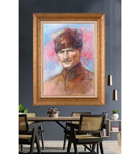 Altın Varaklı Çerçeveli Paspartulu Atatürk Tablo DC1612 (Gold)