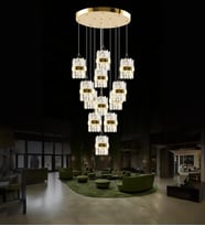 Roxy 13'lü Sarkıt Taşlı Led Avize  Kristal Taş Salon Otel Lobi Yüksek Tavan  Aydınlatma (Gold)