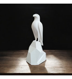 Şahin Biblo Heykel 3D Baskı Masa Üstü Dekor Dekoratif Ev Aksesuarı 15x7x6.5 cm (Pamuk Beyaz)