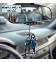 İki Kız Arkadaşa Özel Karikatür Ayna Süsü – Kişiye Özel Araç İçi Hediyelik