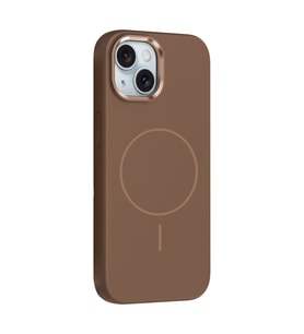 Apple iPhone 14 Uyumlu Kılıf M-Safe Şarj Özellikli Metal Kamera Çerçeveli Zore Edi Silikon Kapak (Kahverengi)