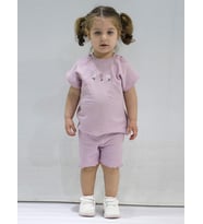 KD43018 Kaşkorse Nakışlı Tişört Şort Takım 6-9/9-12/18-24/24-36AY (Pembe)