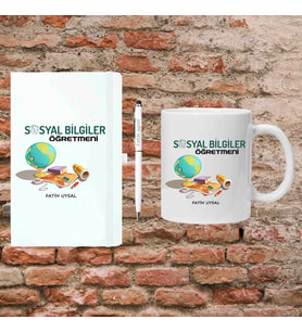 Öğretmenler Günü Hediyesi - Sosyal Bilgiler Öğretmenine Hediye - Kişiye Özel Defter, Kupa ve Kalem Seti