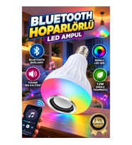 12W RGB LED Ampul, Bluetooth Hoparlörlü, E27 Duy Tipi, 100–240V AC