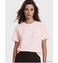 LCW Modest Pembe Dantel Nakışlı %100 Pamuklu Kadın Tişört