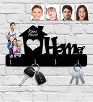 Kişiye Özel Karikatür Baskılı Ahşap Anahtarlık Aile-2 25x15 cm