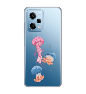 Redmi Note 12 Pro 5G Uyumlu Deniz Anası ve Mantar Tasarımlı Şeffaf Telefon Kılıfı