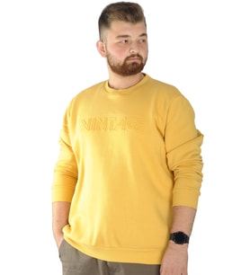 Mode XL Erkek Sweatshirt Bisiklet Yaka Vintage 22543 Hardal