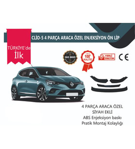 Renault Clio 5 2019 Sonrası 4 Parça Ön Lip Siyah