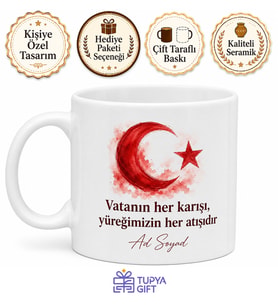 Vatan Sevgisi Temalı Tasarım Baskılı Porselen Kupa Bardak Hediye