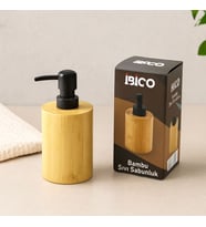 Yuvarlak Bambu Sıvı Sabunluk (Ø7.8 × Y10.8 cm) - Siyah Pompa