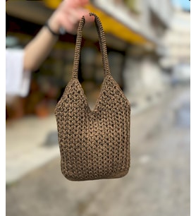 Hasır çanta, Kadın Örgü Çanta, Kadın Yazlık Omuz Çantası, Shopper Çanta, Plaj Çantası (Kahverengi)