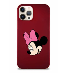 Apple iPhone 12 Pro Soft Premier Kapak Minnie Mouse-B Tasarımlı Silikon Kılıf - Mürdüm (Şeffaf)