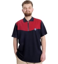 Mode XL Büyük Beden Erkek T-shirt Polo FRAGMENTED 23325 Lacivert-Bordo