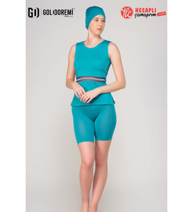 Gd Goldoremi 273 Premium Kadın Sıfır Kol Esnek Tankini Yarı Kapalı Tesettür Mayo